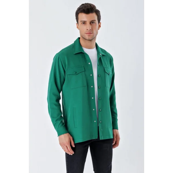 20193 Oversize Erkek Gömlek - Zümrüt Yeşili