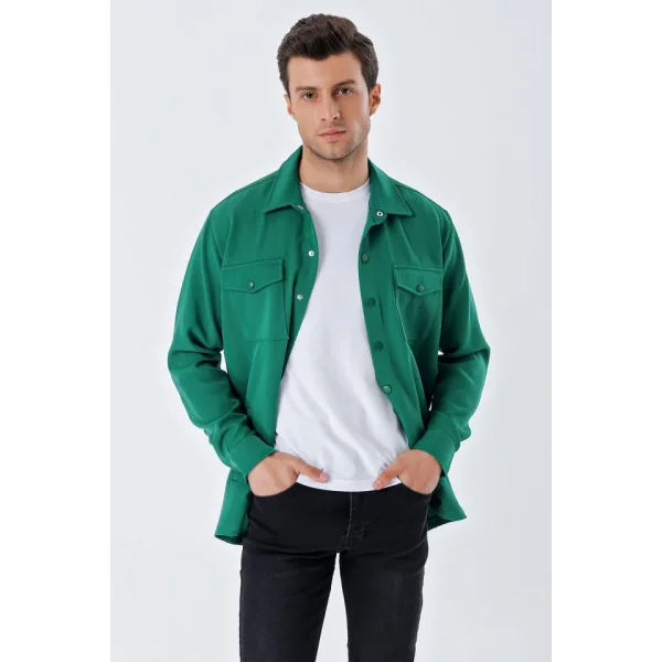 20193 Oversize Erkek Gömlek - Zümrüt Yeşili