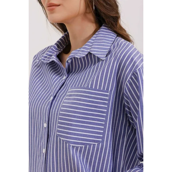20205 Çizgili Oversize Gömlek  Lacivert