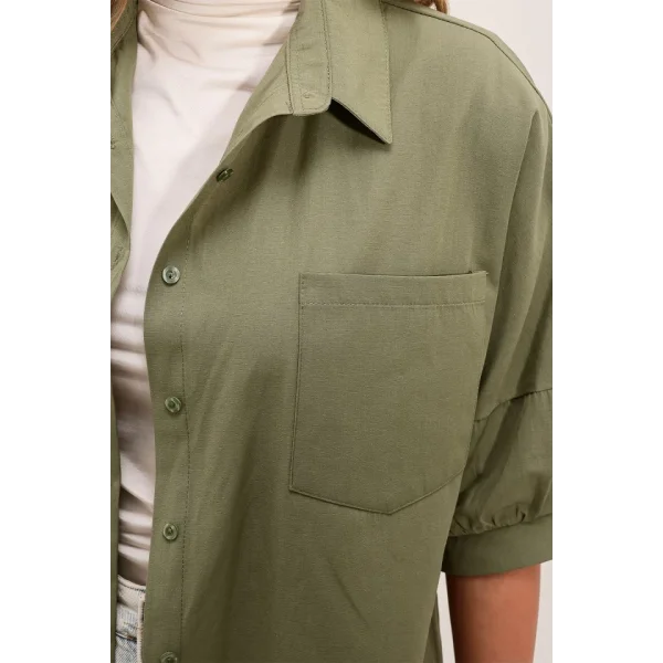 20213 Oversize Kısa Kol Basic Gömlek  Haki