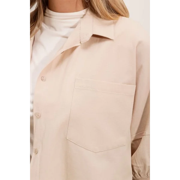 20213 Oversize Kısa Kol Basic Gömlek  Krem