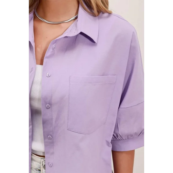 20213 Oversize Kısa Kol Basic Gömlek  Lila