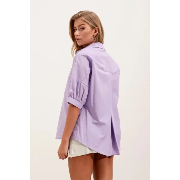 20213 Oversize Kısa Kol Basic Gömlek  Lila