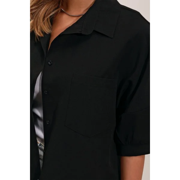 20213 Oversize Kısa Kol Basic Gömlek  Siyah