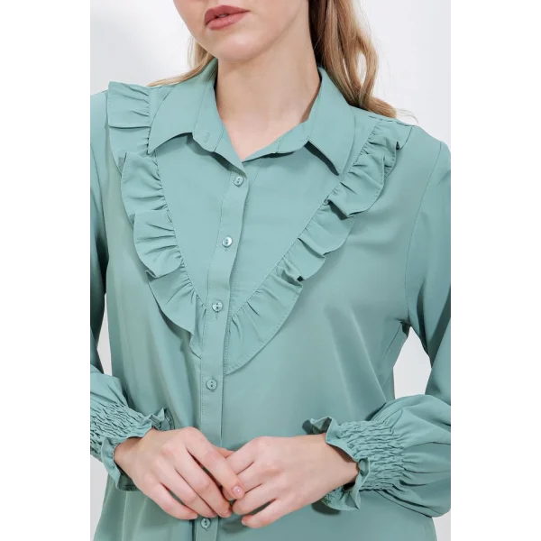 20223 Fırfırlı Uzun Kol Gömlek - Çağla