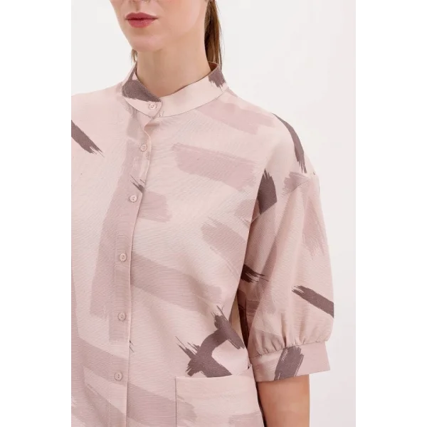 20226 Desenli Oversize Gömlek  Bej