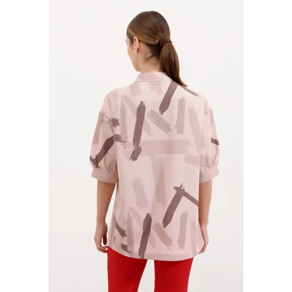 20226 Desenli Oversize Gömlek  Bej