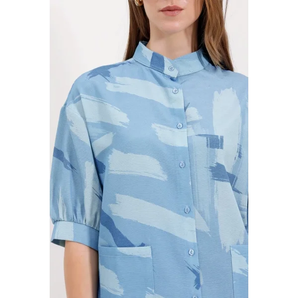 20226 Desenli Oversize Gömlek  Mavi