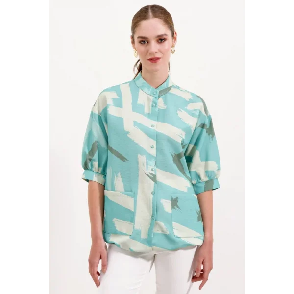 20226 Desenli Oversize Gömlek  Mint