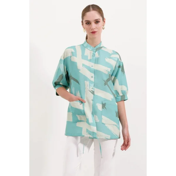 20226 Desenli Oversize Gömlek  Mint