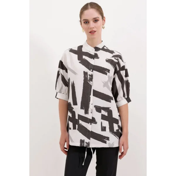 20226 Desenli Oversize Gömlek  Siyah