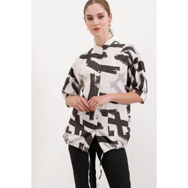 20226 Desenli Oversize Gömlek  Siyah