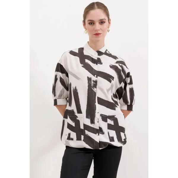 20226 Desenli Oversize Gömlek  Siyah