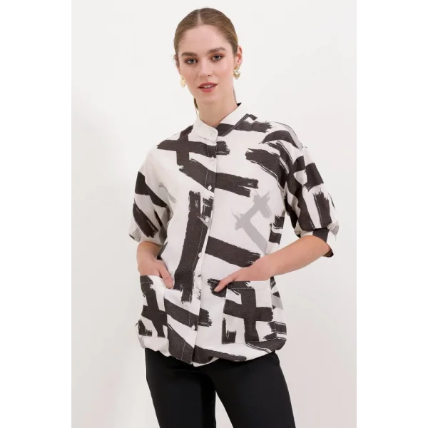 20226 Desenli Oversize Gömlek  Siyah