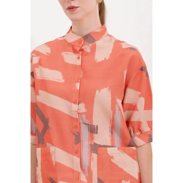 20226 Desenli Oversize Gömlek  Turuncu