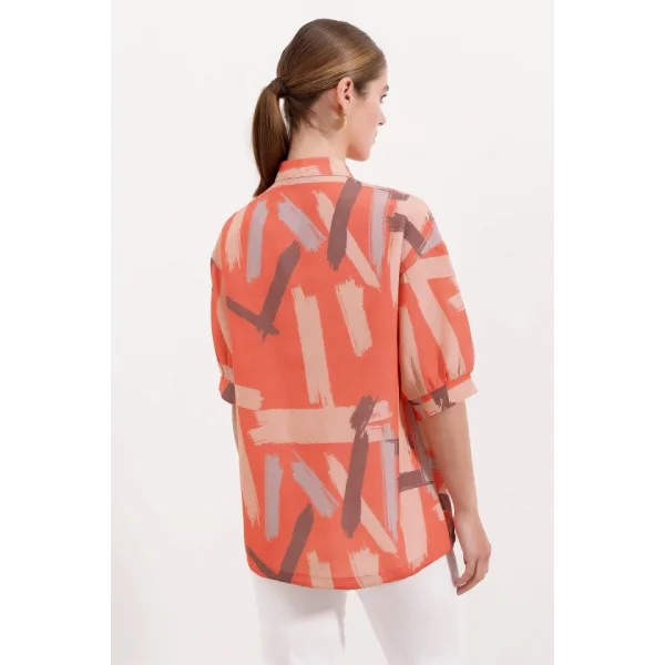 20226 Desenli Oversize Gömlek  Turuncu