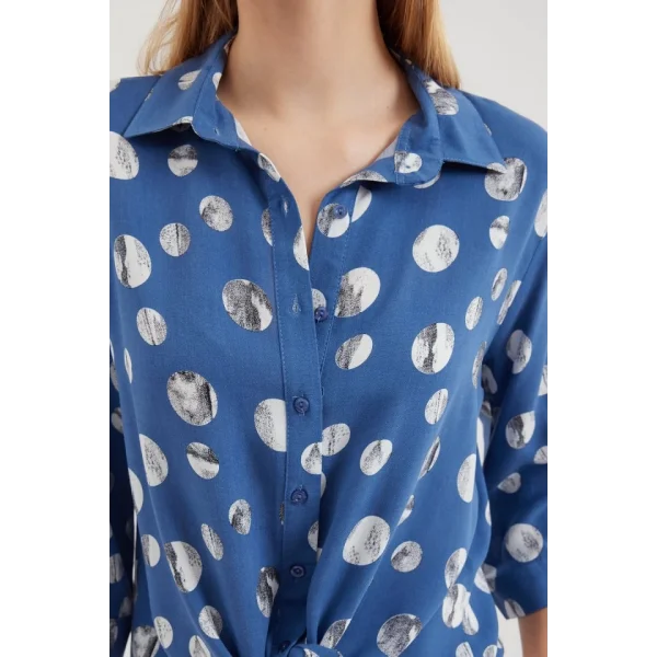 20243 Önü Bağlamalı Desenli Gömlek  İndigo