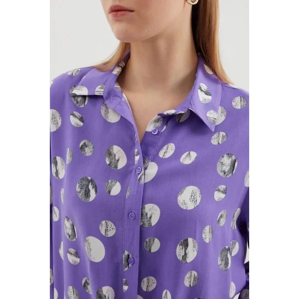 20243 Önü Bağlamalı Desenli Gömlek  Lila