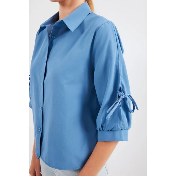 20246 Kol Detaylı Crop Gömlek  İndigo