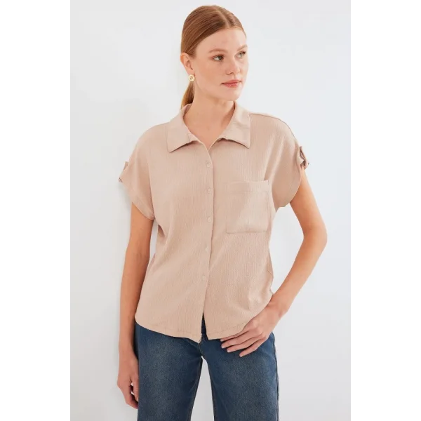 20256 Manşetli Double Kısa Kollu Gömlek  Bisküvi