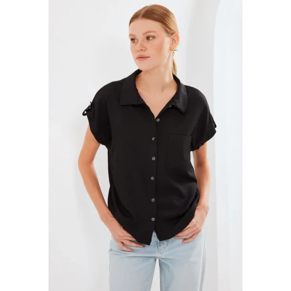 20256 Manşetli Double Kısa Kollu Gömlek  Siyah