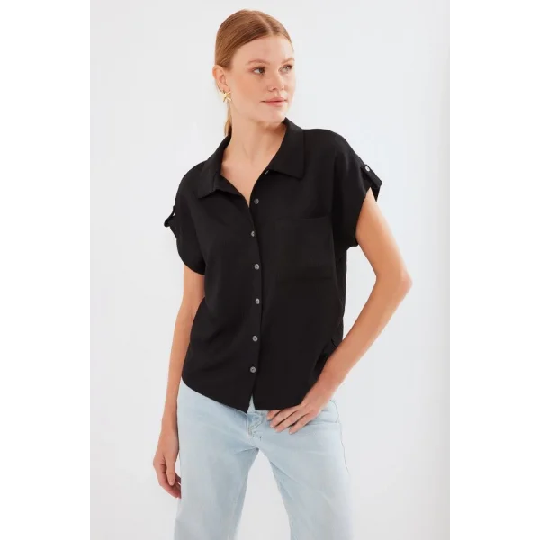 20256 Manşetli Double Kısa Kollu Gömlek  Siyah