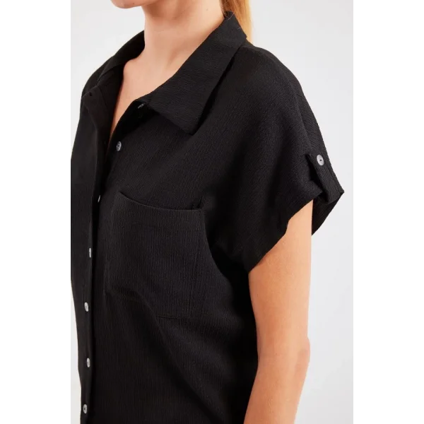 20256 Manşetli Double Kısa Kollu Gömlek  Siyah