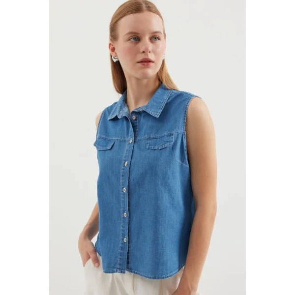 20257 Sıfır Kol Kot Gömlek  Lacivert