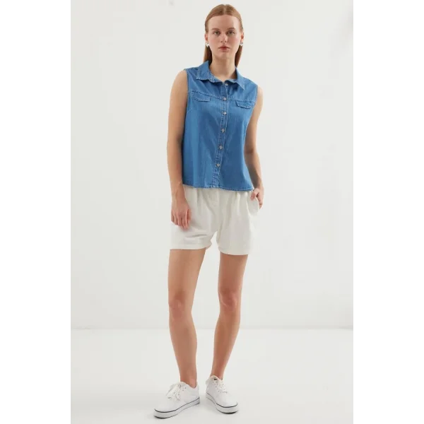 20257 Sıfır Kol Kot Gömlek  Lacivert