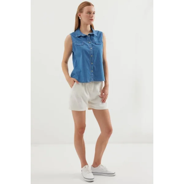 20257 Sıfır Kol Kot Gömlek  Lacivert