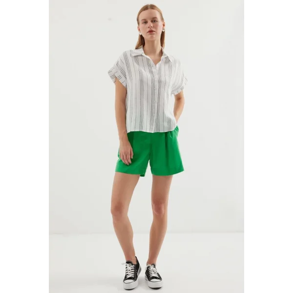 20261 Kısa Kol Oversize Keten Gömlek  Siyah