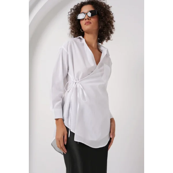 20271 Uzun Kruvaze Gömlek  Beyaz