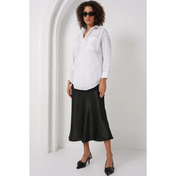 20271 Uzun Kruvaze Gömlek  Beyaz