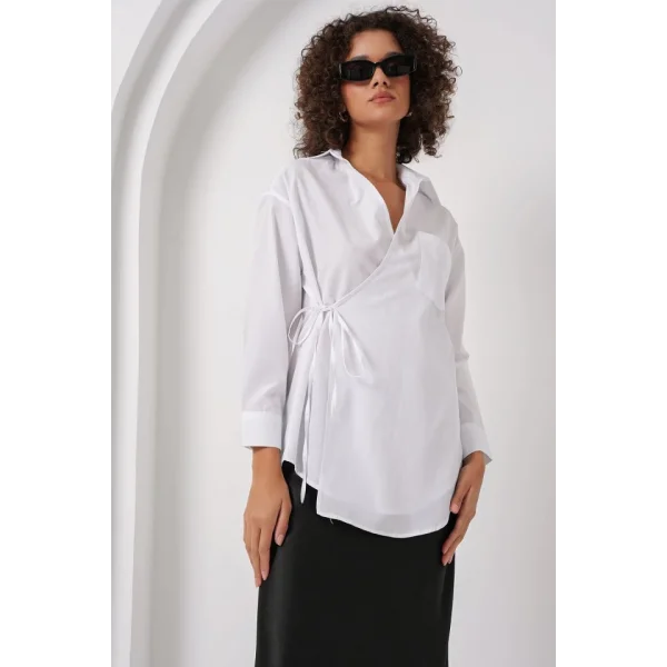 20271 Uzun Kruvaze Gömlek  Beyaz