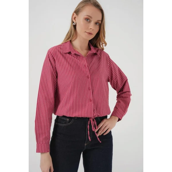 20276 Uzun Kol Çizgili Gömlek  Kırmızı