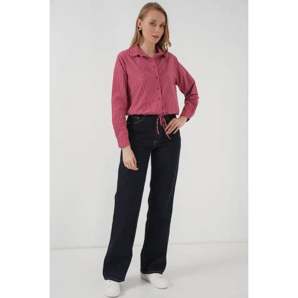 20276 Uzun Kol Çizgili Gömlek  Kırmızı