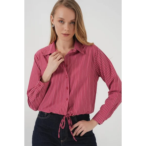 20276 Uzun Kol Çizgili Gömlek  Kırmızı