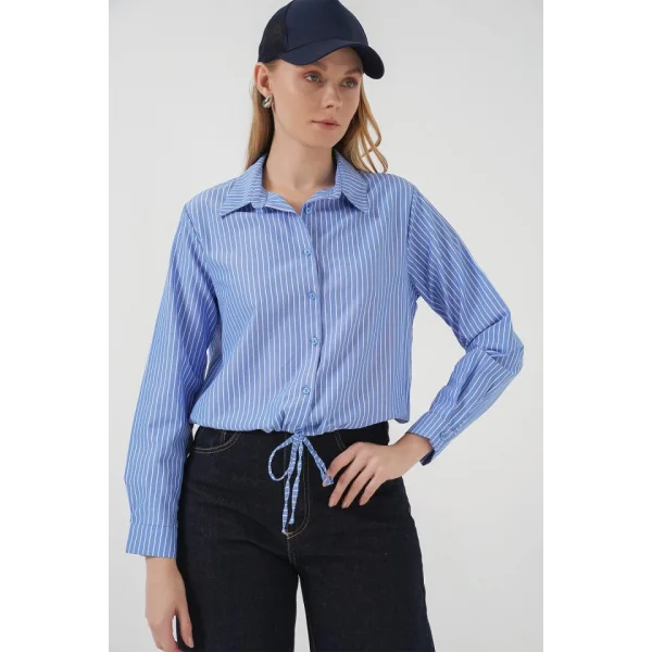 20276 Uzun Kol Çizgili Gömlek  Mavi