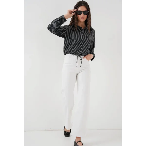 20276 Uzun Kol Çizgili Gömlek  Siyah