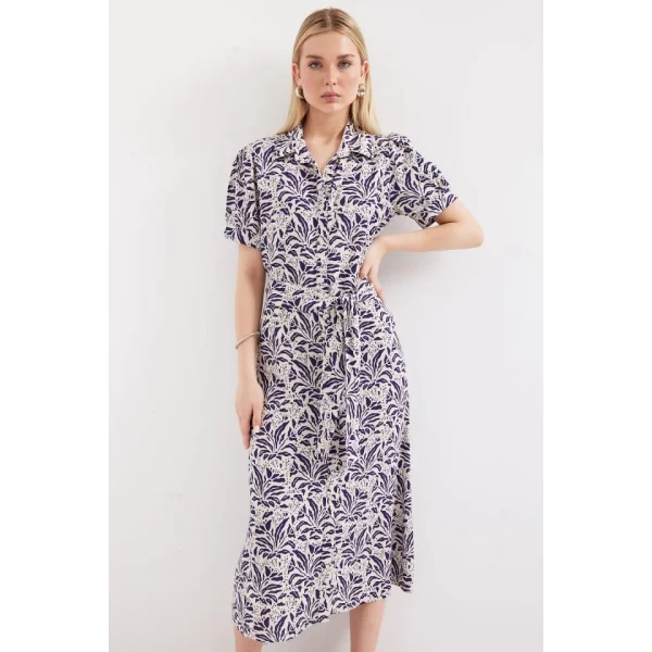 2213 Kısa Kol Viskon Elbise  F.Lacivert