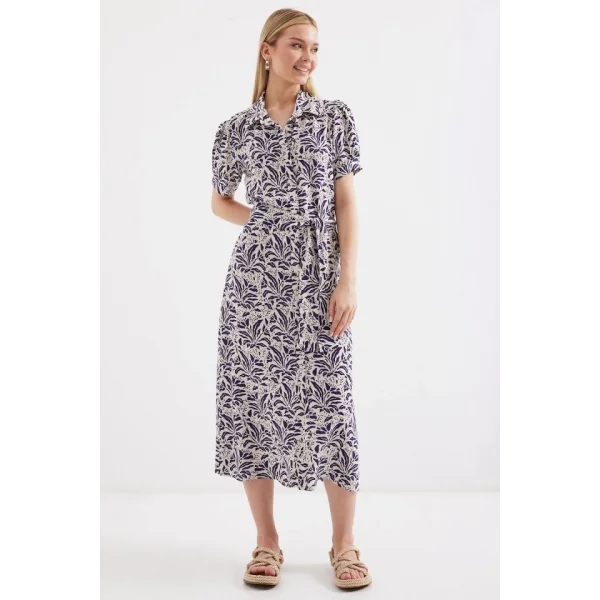 2213 Kısa Kol Viskon Elbise  F.Lacivert