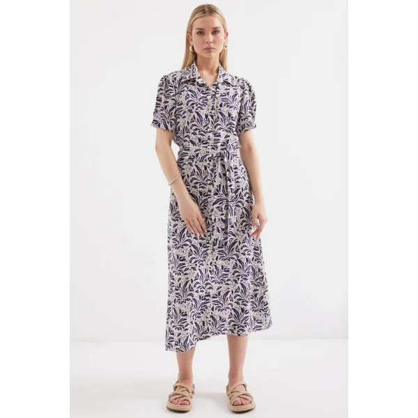 2213 Kısa Kol Viskon Elbise  F.Lacivert