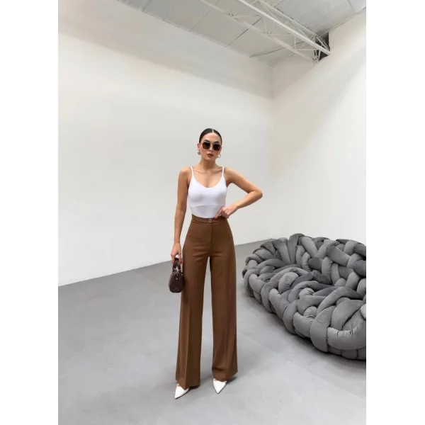 230 Gr Poly Viscose Lycra Metal Düğme Palazzo Pantolon