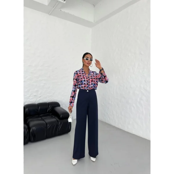 230 Gr Poly Viscose Lycra Metal Düğme Palazzo Pantolon