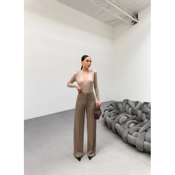 230 Gr Poly Viscose Lycra Metal Düğme Palazzo Pantolon