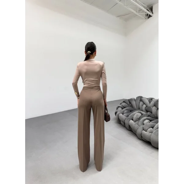 230 Gr Poly Viscose Lycra Metal Düğme Palazzo Pantolon