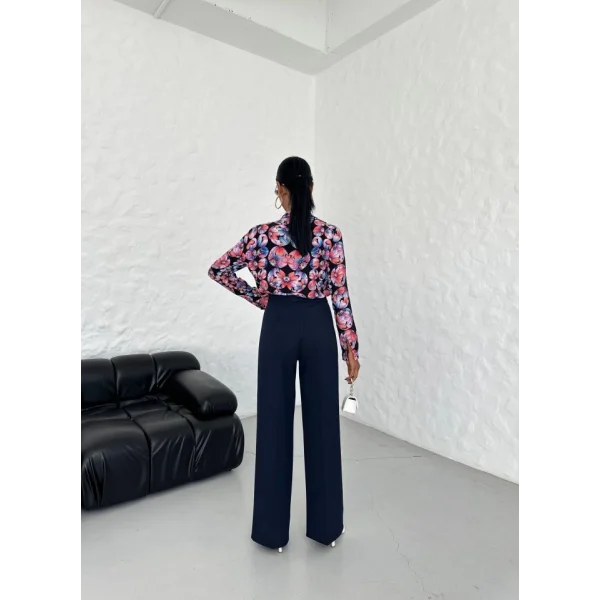 230 Gr Poly Viscose Lycra Metal Düğme Palazzo Pantolon