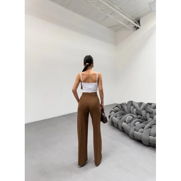 230 Gr Poly Viscose Lycra Metal Düğme Palazzo Pantolon