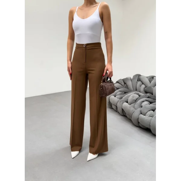 230 Gr Poly Viscose Lycra Metal Düğme Palazzo Pantolon