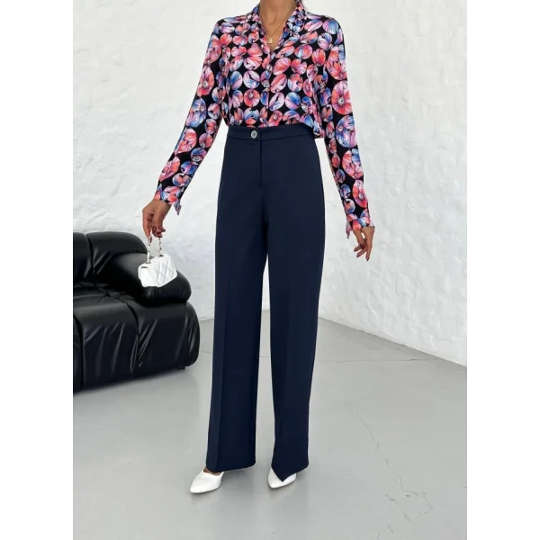 230 Gr Poly Viscose Lycra Metal Düğme Palazzo Pantolon